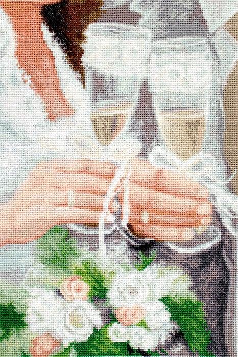 Only Together B2334L Counted Cross-Stitch Kit featuring a romantic wedding design with a couple, flowers, rings, and champagne.