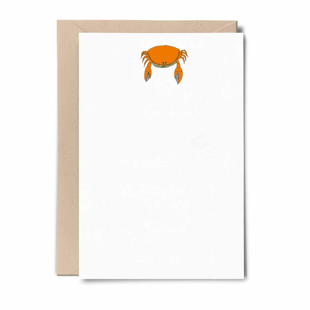 Orange Crab Flat Notecard Set featuring 10 illustrated cards and matching envelopes, perfect for ocean lovers.