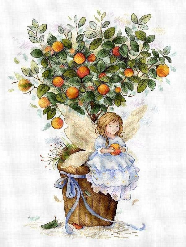 Orange Fairy SNV-652 Counted Cross Stitch Kit featuring vibrant threads and AIDA canvas.