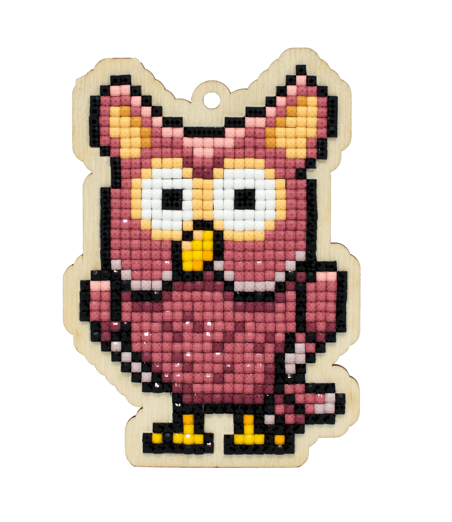 Owl CSw403 Diamond Painting Kit featuring colorful acrylic rhinestones on a plywood base, showcasing a creative DIY crafting experience.