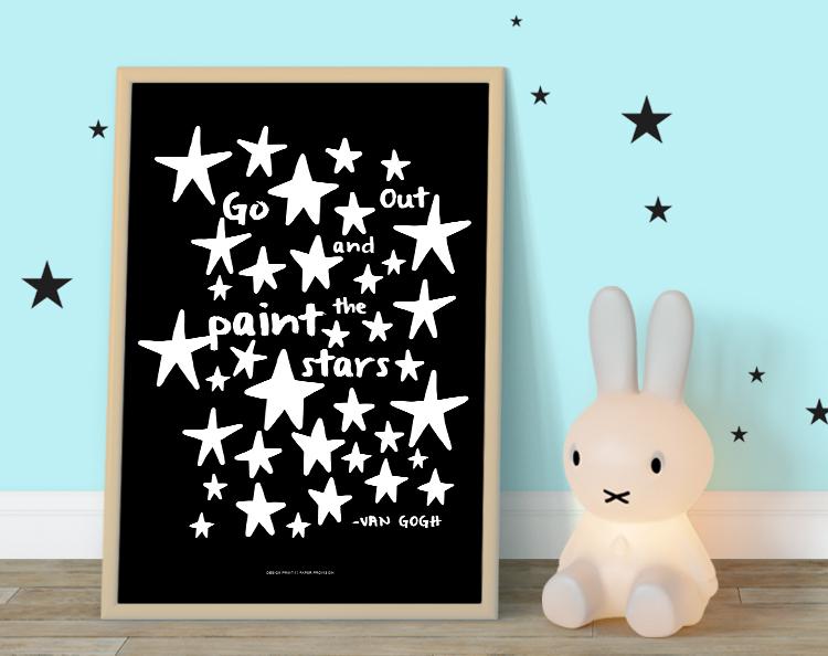 Paint The Stars (Noir) print featuring a whimsical starry design, perfect for children's decor.