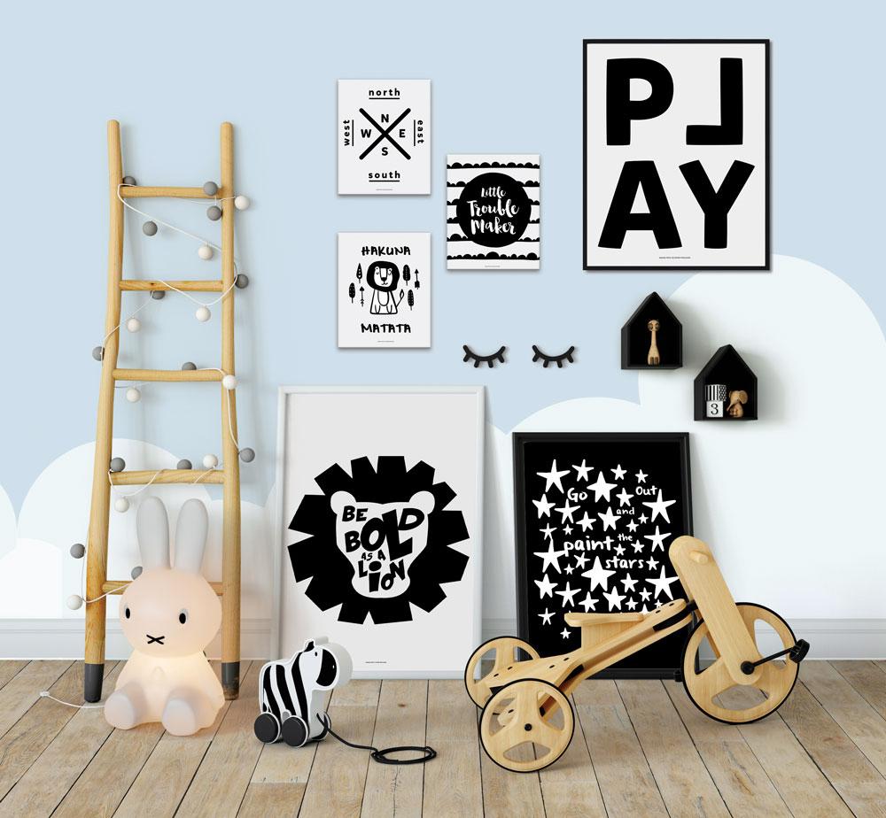 Paint The Stars (Noir) print featuring a whimsical starry design, perfect for children's decor.