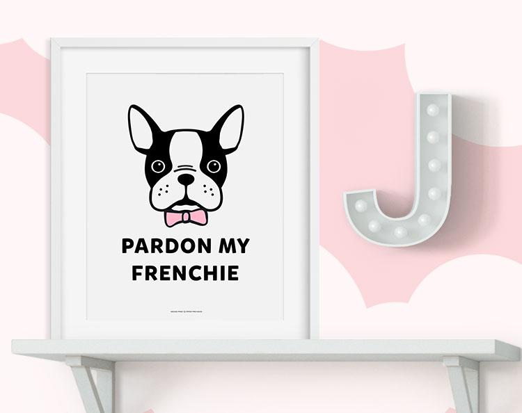 A colorful print of a French Bulldog, perfect for children's room decor, showcasing vibrant colors and intricate details.