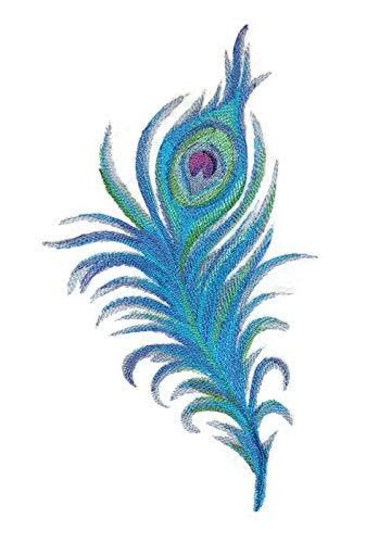 A vibrant watercolor embroidered patch featuring a peacock feather, showcasing intricate details and colors on a cotton base.