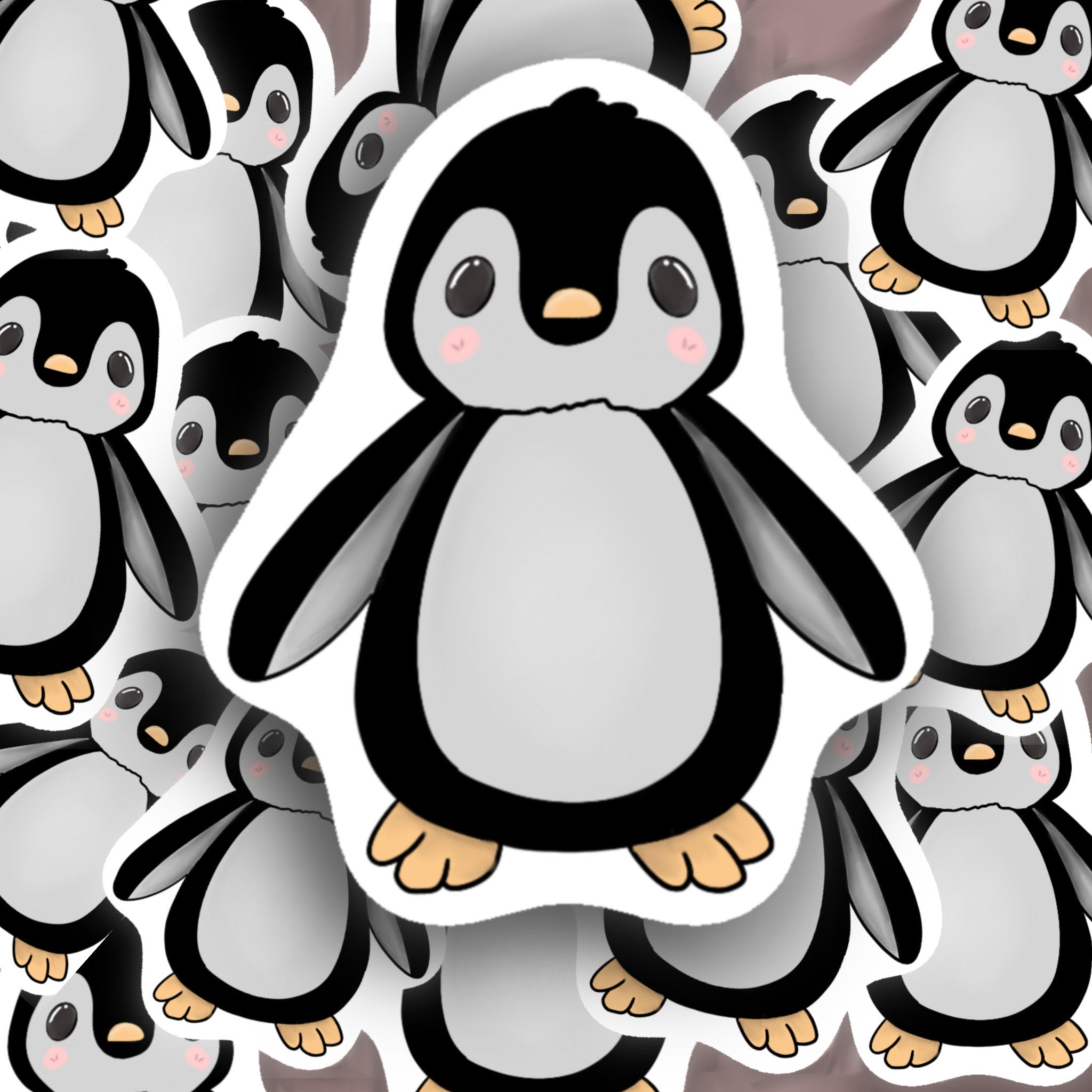 A cute penguin sticker designed for customization, featuring a vibrant penguin illustration on a waterproof background.