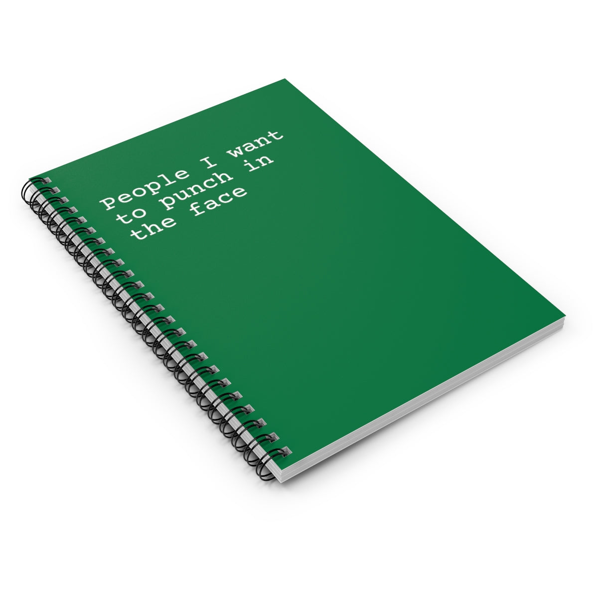 A humorous spiral notebook titled 'People I Want to Punch in the Face' with ruled line pages, perfect for notes and lists.