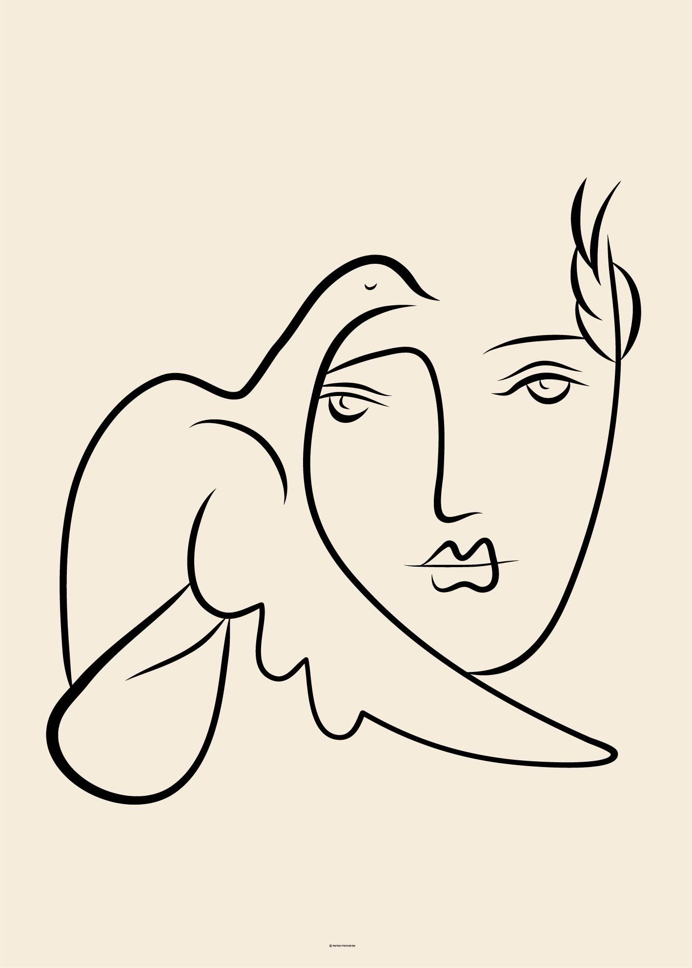 A detailed sketch of a man and dove by Pablo Picasso, showcasing his unique artistic style and creativity.