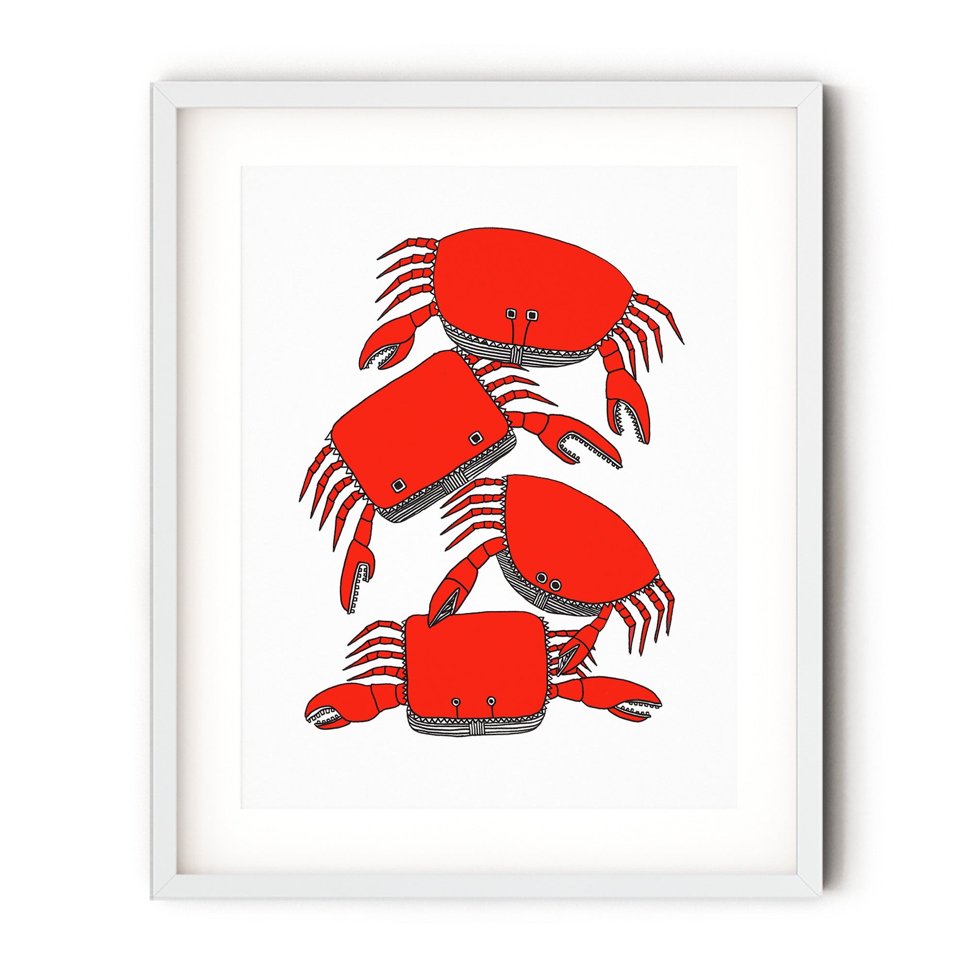 Colorful Pile of Crab print featuring playful illustrated crabs, perfect for home decor.