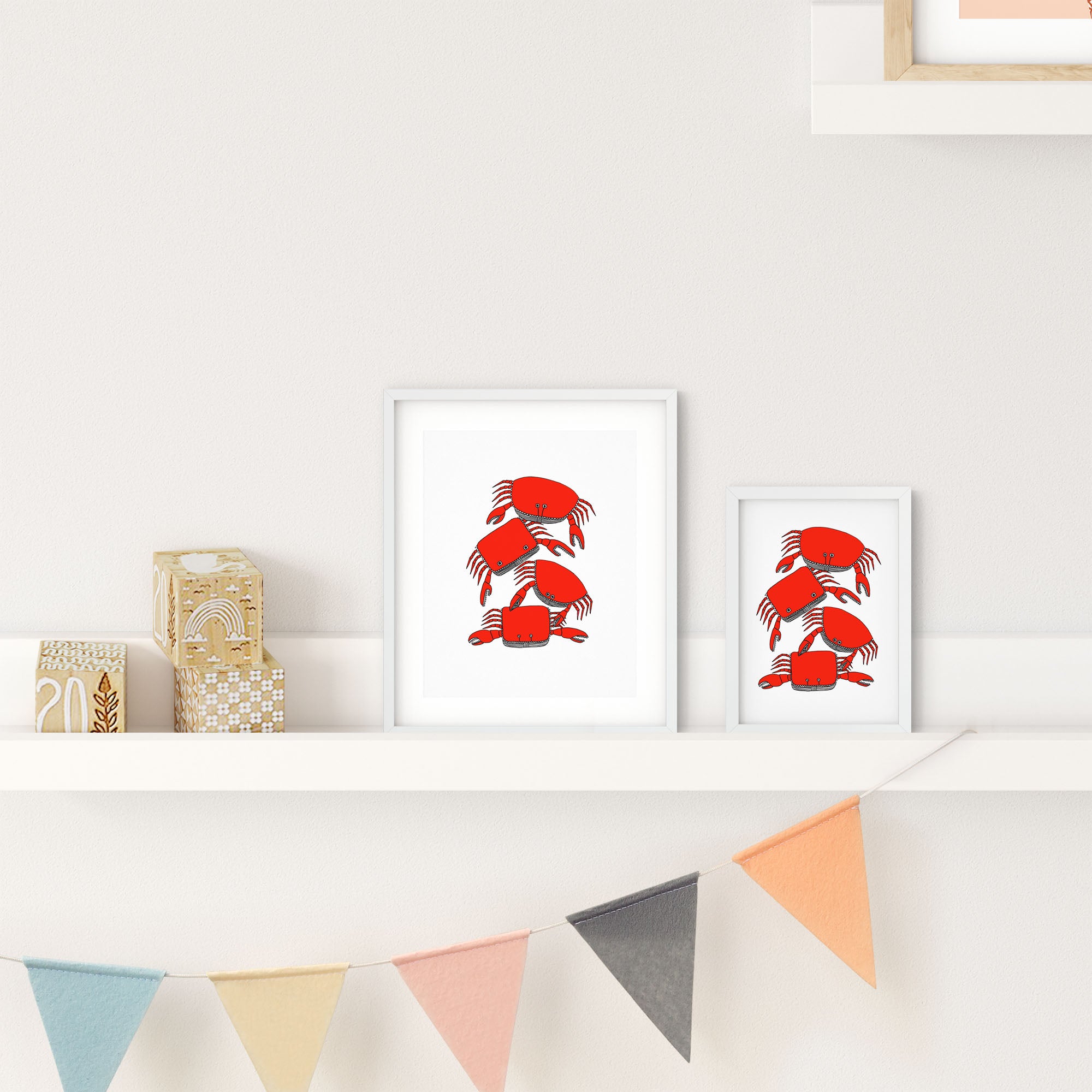 Colorful Pile of Crab print featuring playful illustrated crabs, perfect for home decor.