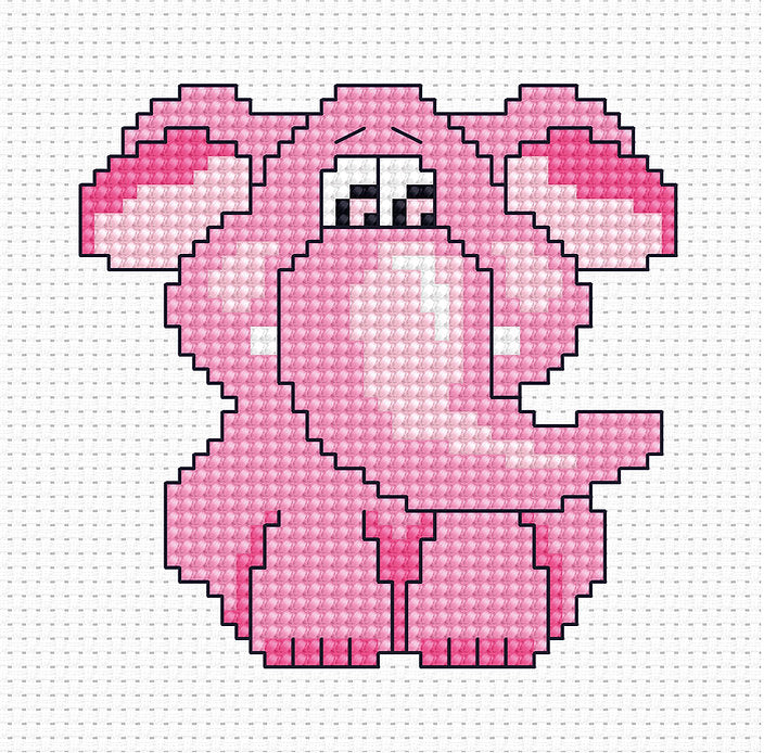 Pink Elephant B042L Counted Cross-Stitch Kit with Aida canvas, colorful threads, and needle.