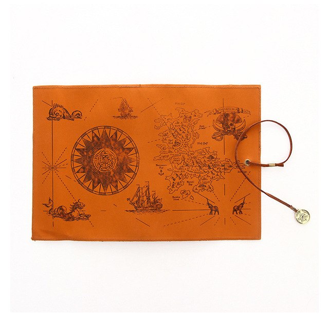 Decorative leather map with compass.