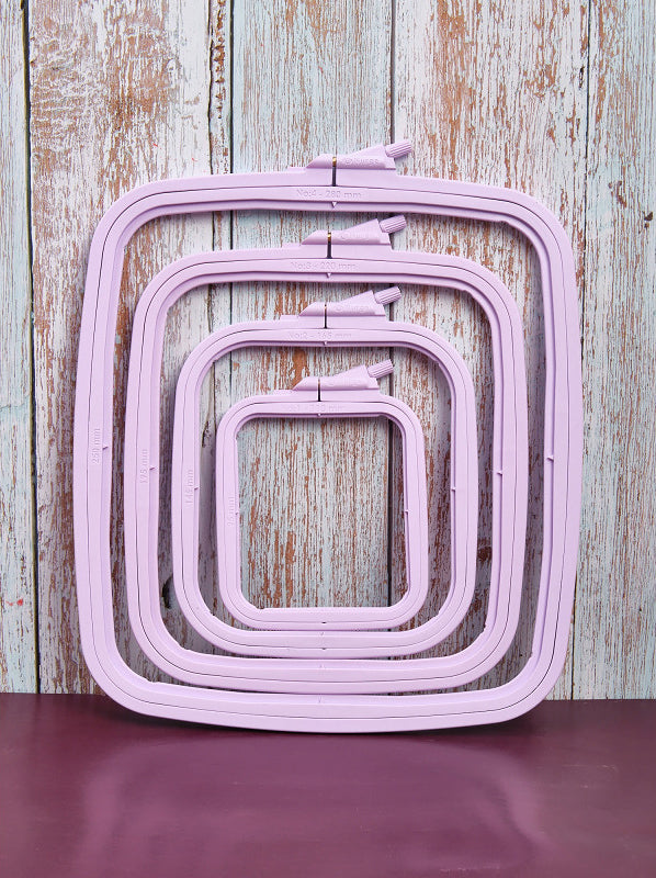 Nurge 170-13 Pastel Lilac Square Hoop, measuring 195mm x 220mm, designed for embroidery and needlecraft.