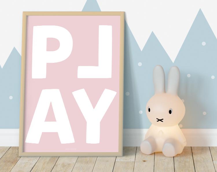 Play (Blush) print featuring soft blush tones and playful design, perfect for children's decor.