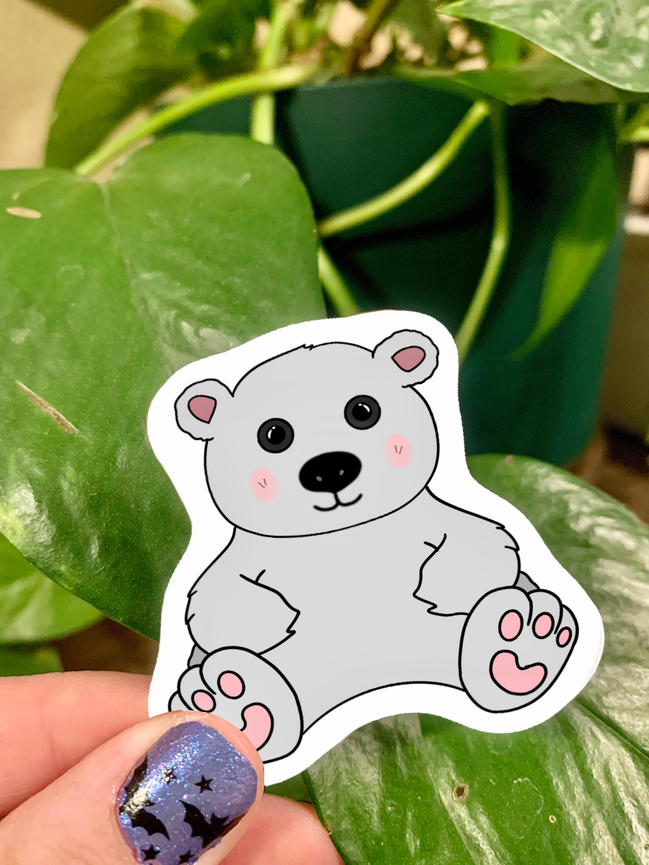 A cute polar bear sticker designed for customization, featuring a charming polar bear illustration on a waterproof background.