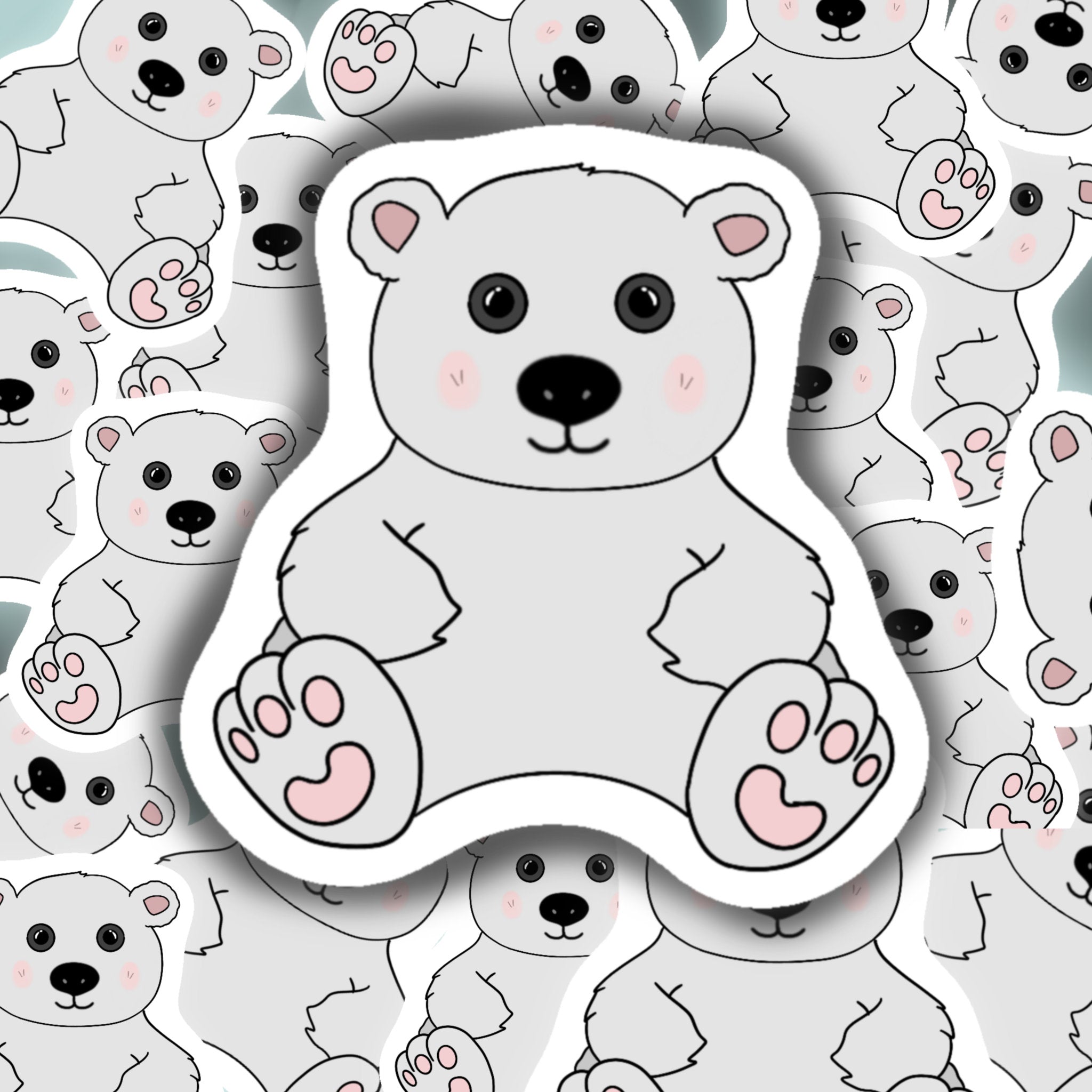 A cute polar bear sticker designed for customization, featuring a charming polar bear illustration on a waterproof background.