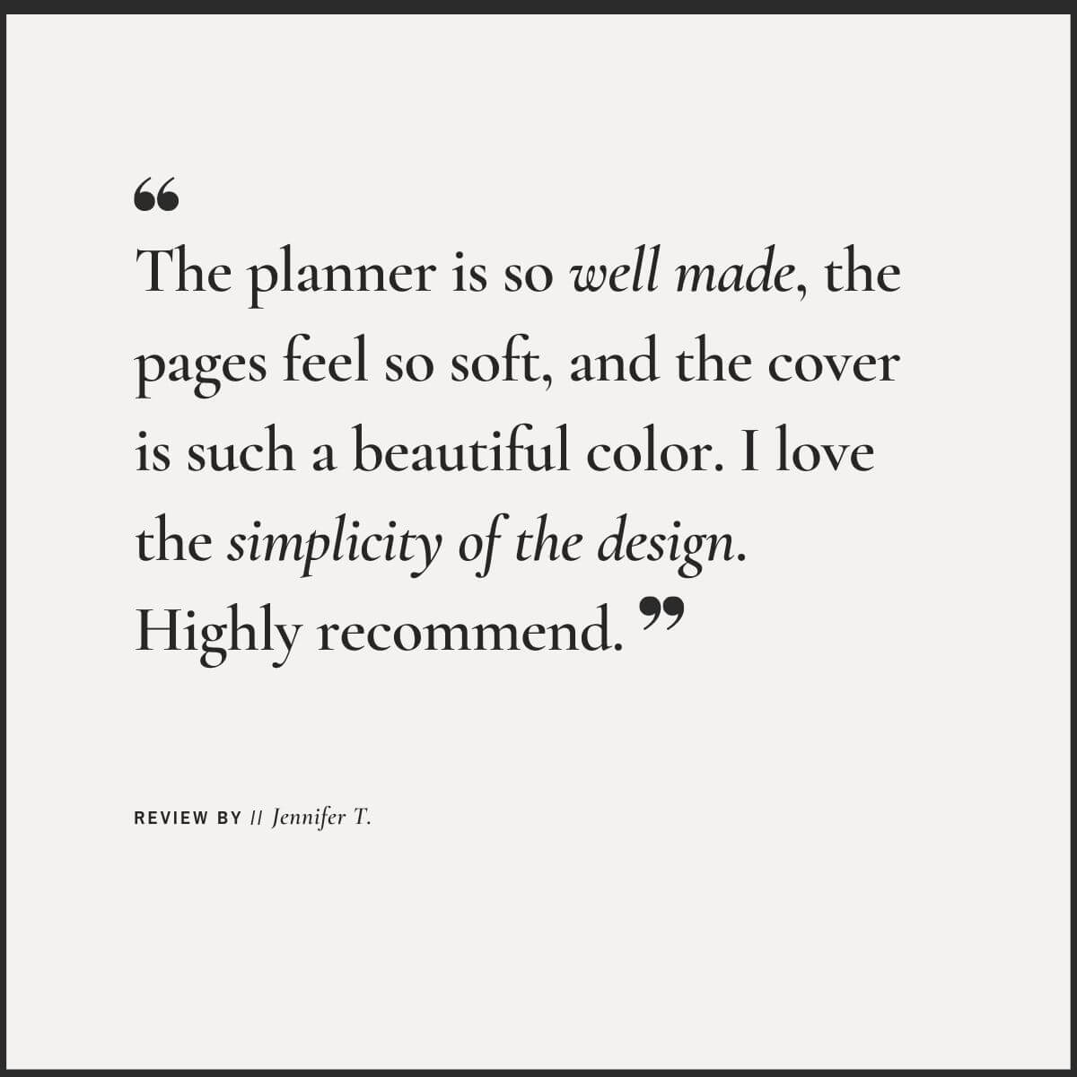 Review text praising a planner.