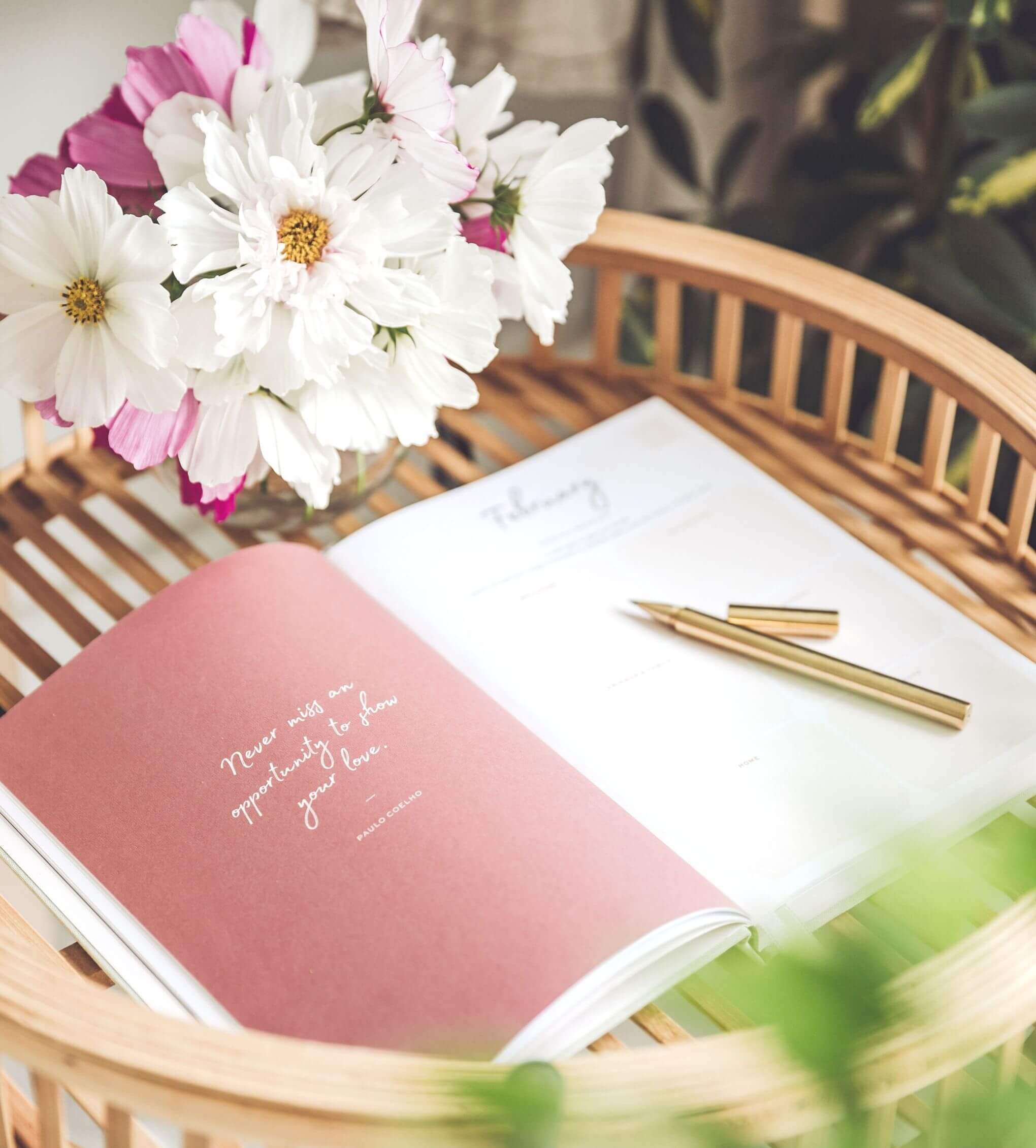 Ponderlily Weekly Planner 2023 in mauve color, featuring a stylish design with motivational quotes and organized sections for planning.