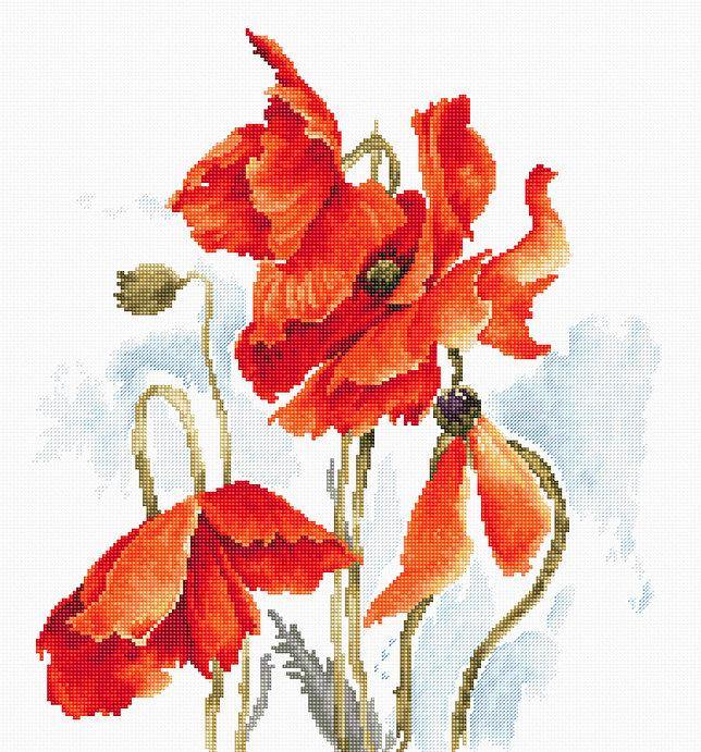 Poppies B2374L Counted Cross-Stitch Kit featuring vibrant colors and high-quality Aida canvas.