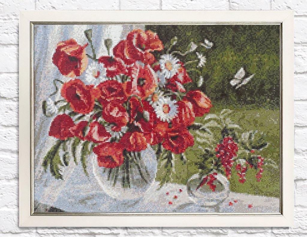 Poppies CS2621 Crafting Spark Diamond Painting Kit with colorful square acrylic diamonds and self-adhesive canvas.