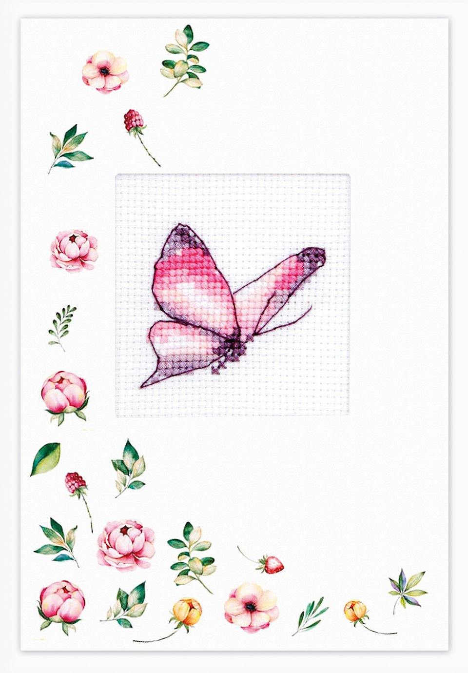 Post Card SP-103L Counted Cross-Stitch Kit featuring Aida canvas, Anchor threads, and needle with instructions.