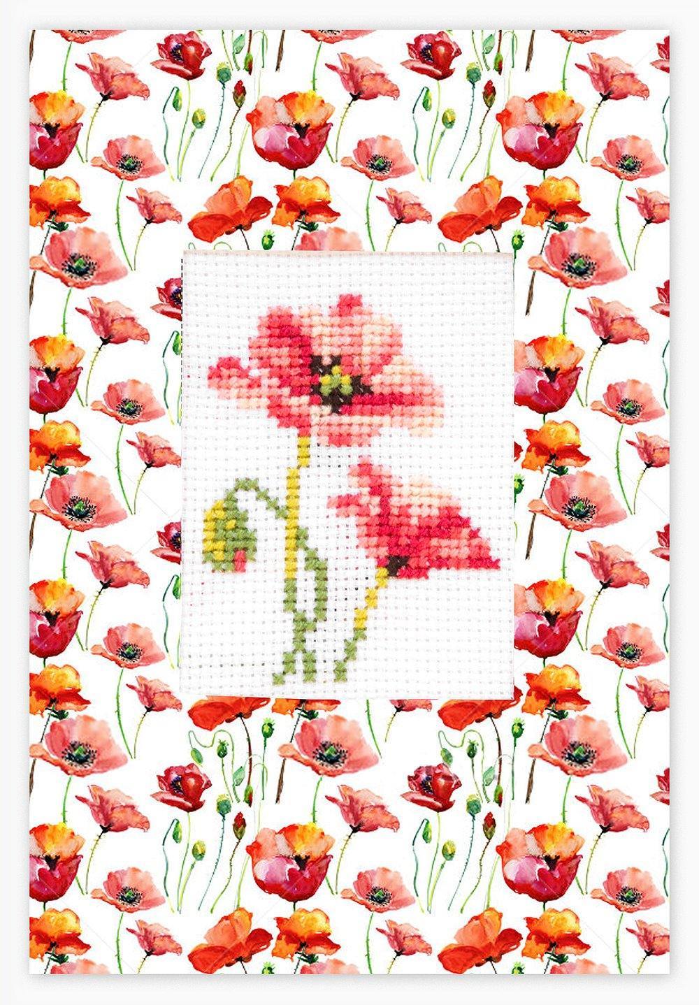 Post Card SP-56L Counted Cross-Stitch Kit featuring Aida canvas, Anchor threads, and needle with instructions.