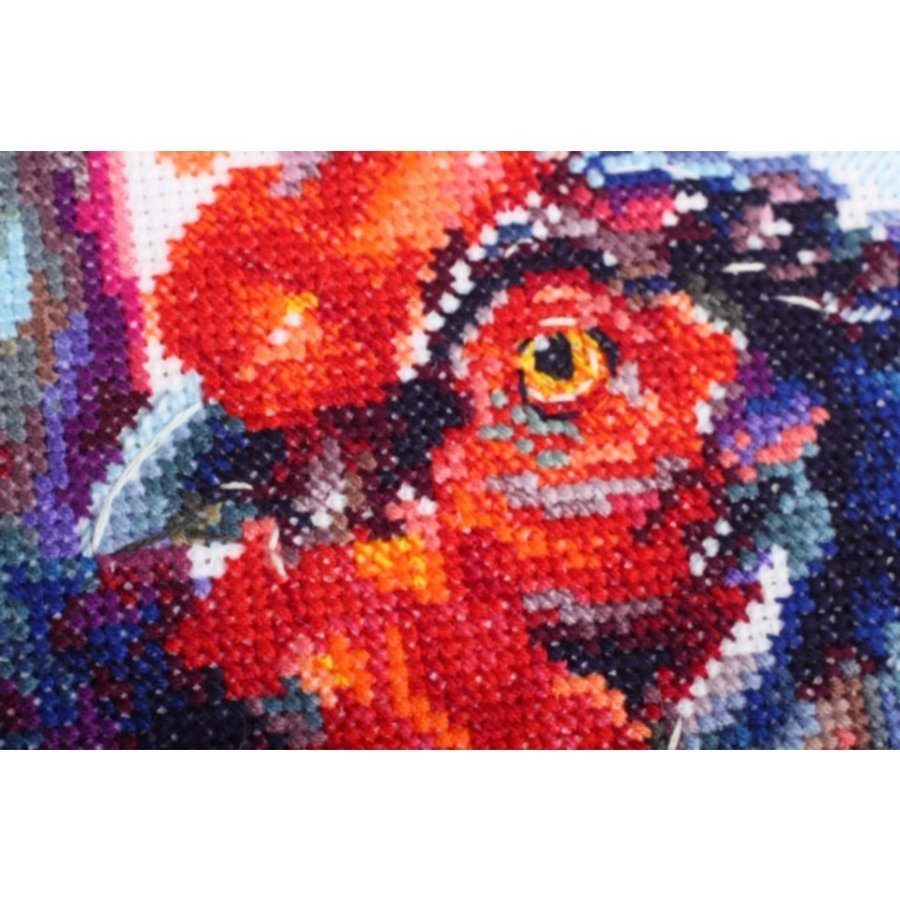 Power-seeking fighter M621 Counted Cross Stitch Kit with colorful threads and Aida fabric.