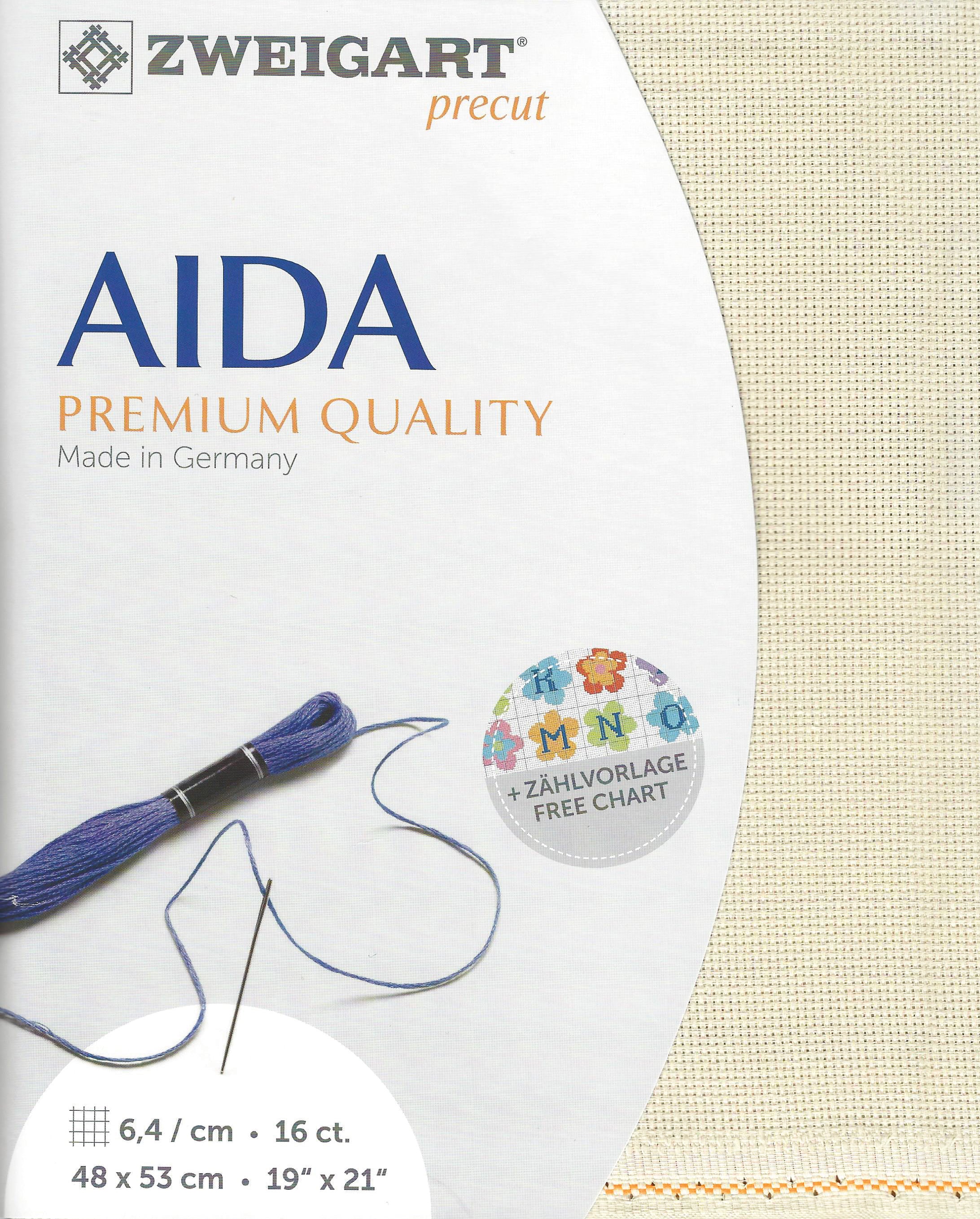 Precut Zweigart Aida 3251/770 Platinum fabric, 16 count, 100% cotton, dimensions 48x53 cm, ideal for cross-stitch projects.