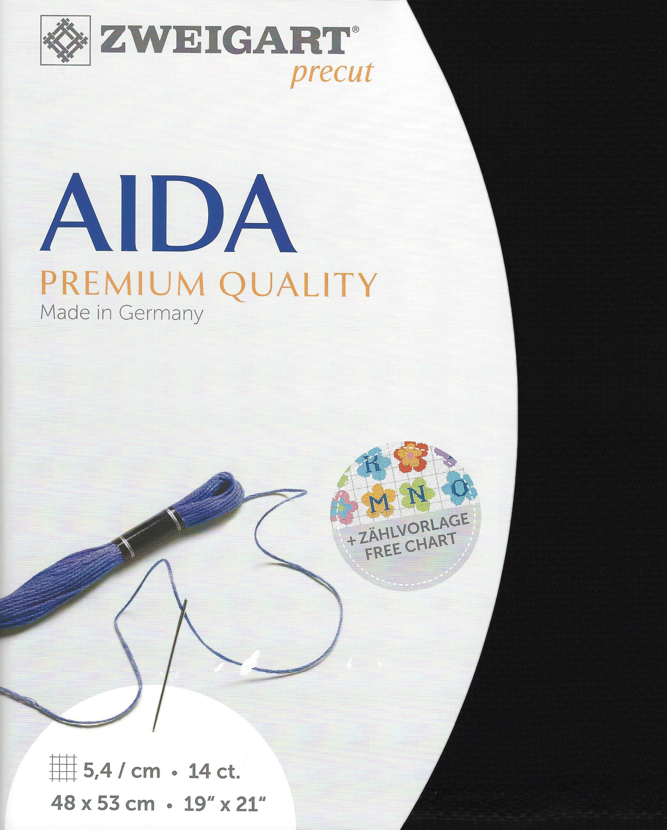 Precut Zweigart Stern-Aida 14 count Black fabric, 100% cotton, ideal for embroidery projects.