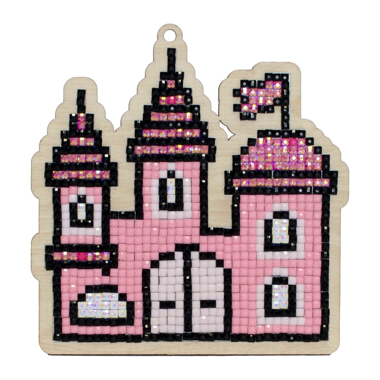 A colorful DIY Princess Castle crafting kit featuring rhinestones, plywood base, and tools for creative projects.