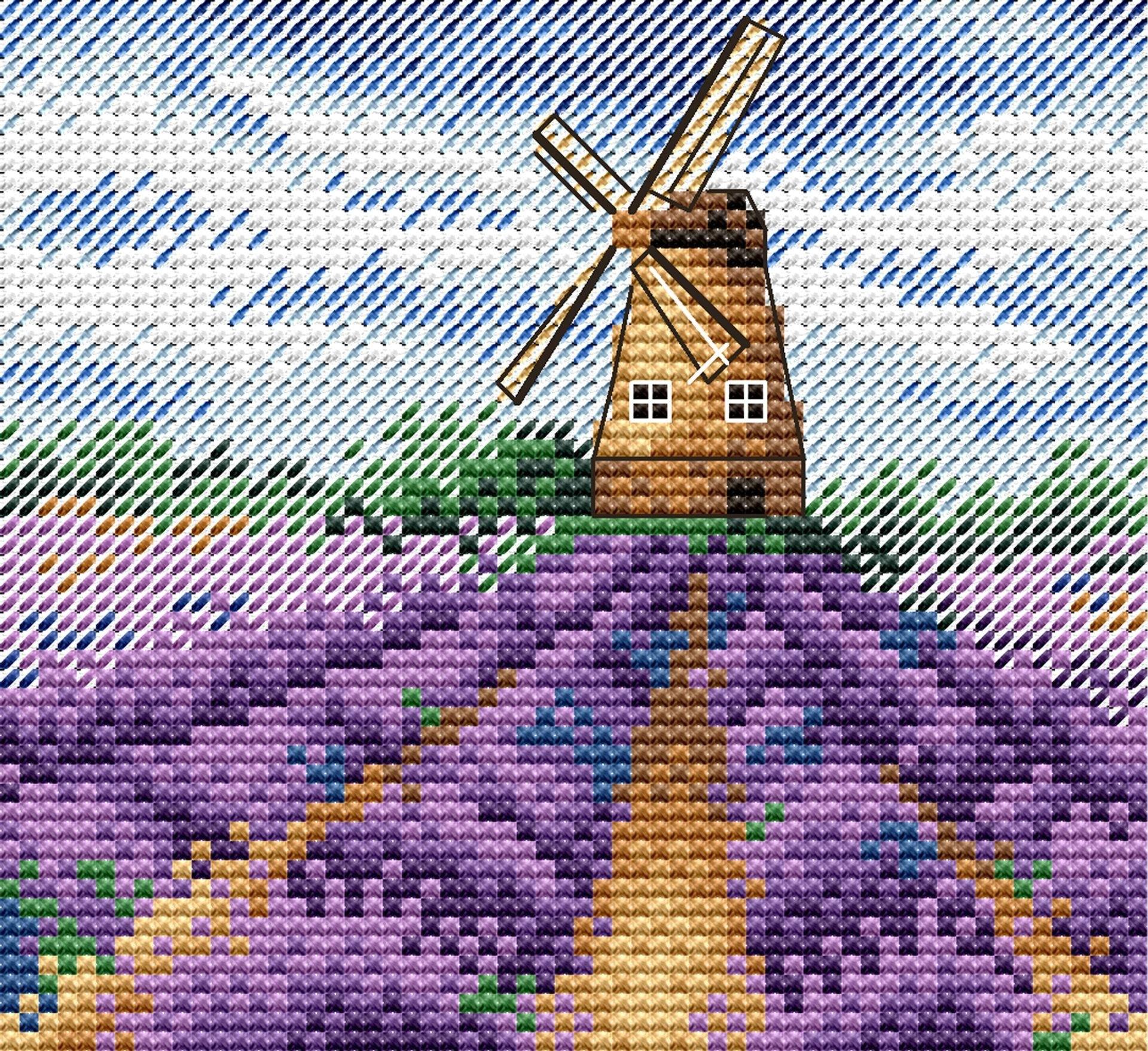 Provence Charm SM-372 Counted Cross Stitch Kit featuring AIDA canvas, colorful threads, and monochrome chart for stitching.