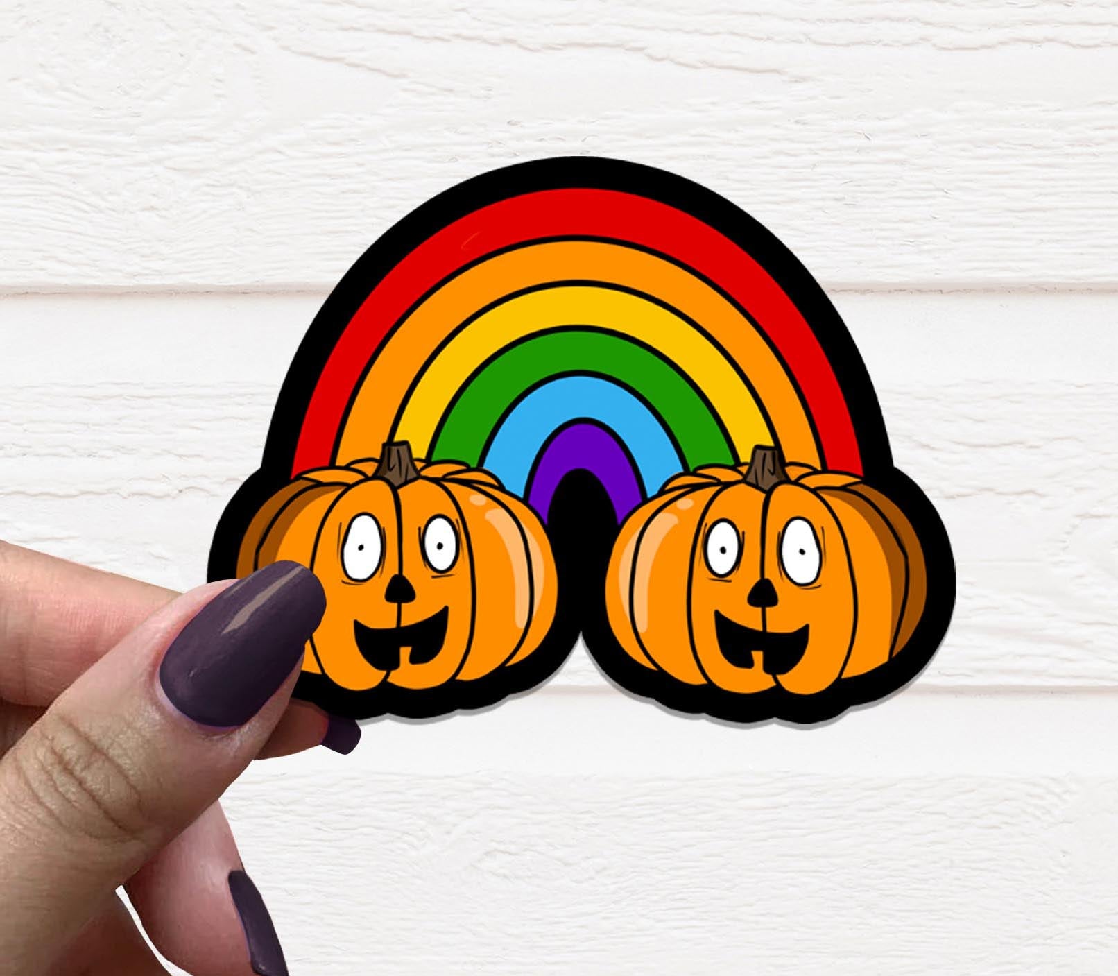 A colorful Pumpkin Rainbow Vinyl Sticker featuring a vibrant design, perfect for personalizing various items.