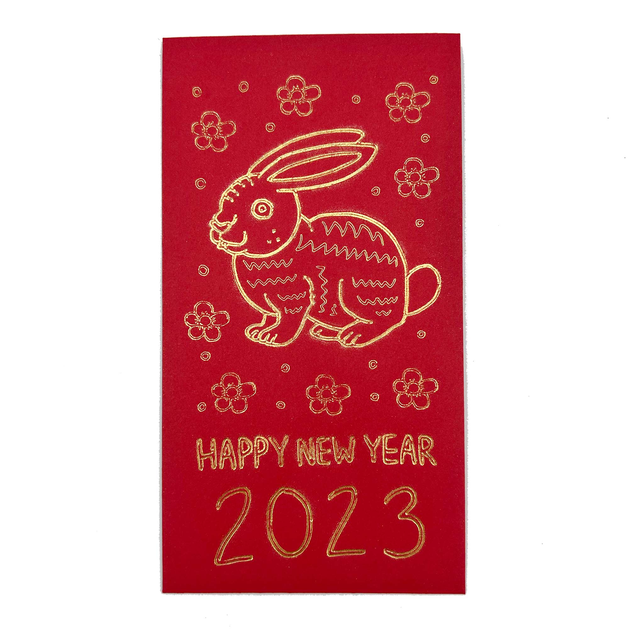 A set of red envelopes featuring a floral rabbit design, symbolizing the Lunar New Year 2023, perfect for gifting lucky money.