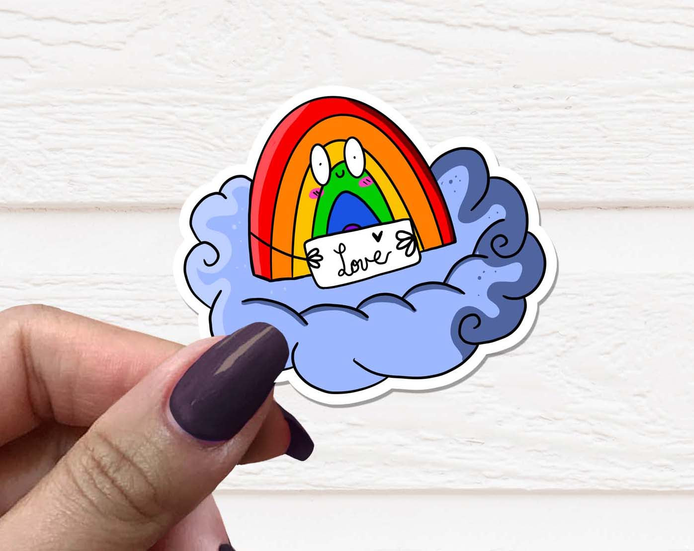 A colorful Rainbow Love Vinyl Sticker featuring a vibrant rainbow design on a matte finish, perfect for personalizing various items.