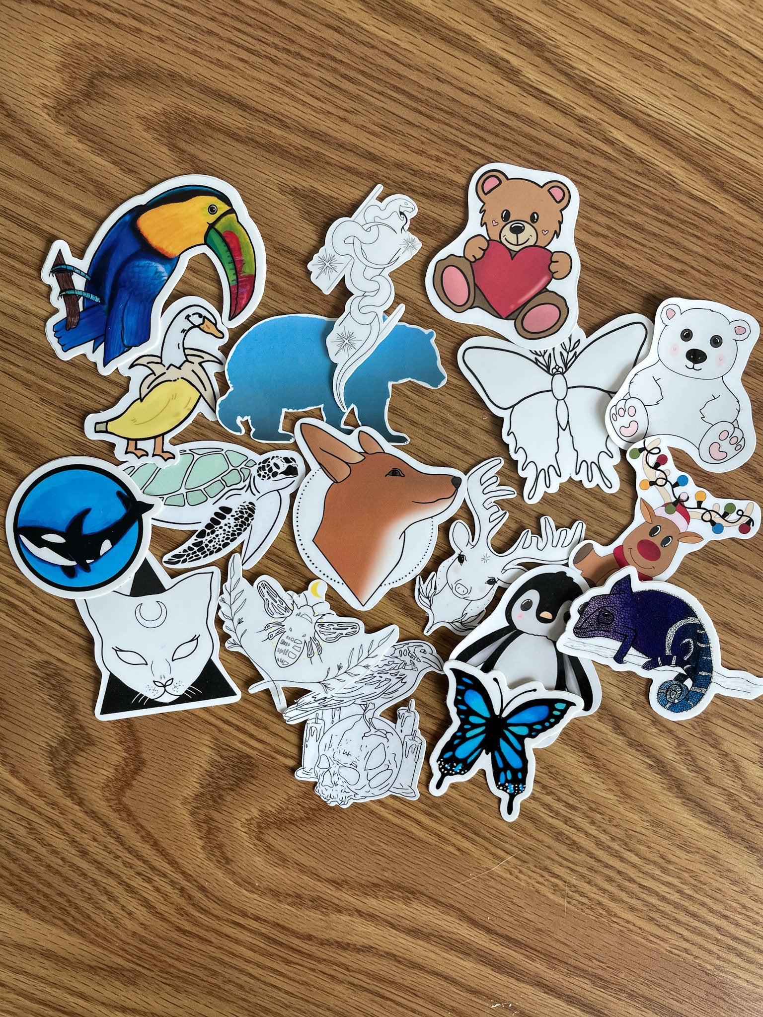 A colorful assortment of random stickers in a pack, showcasing various designs and patterns, perfect for personalizing items.