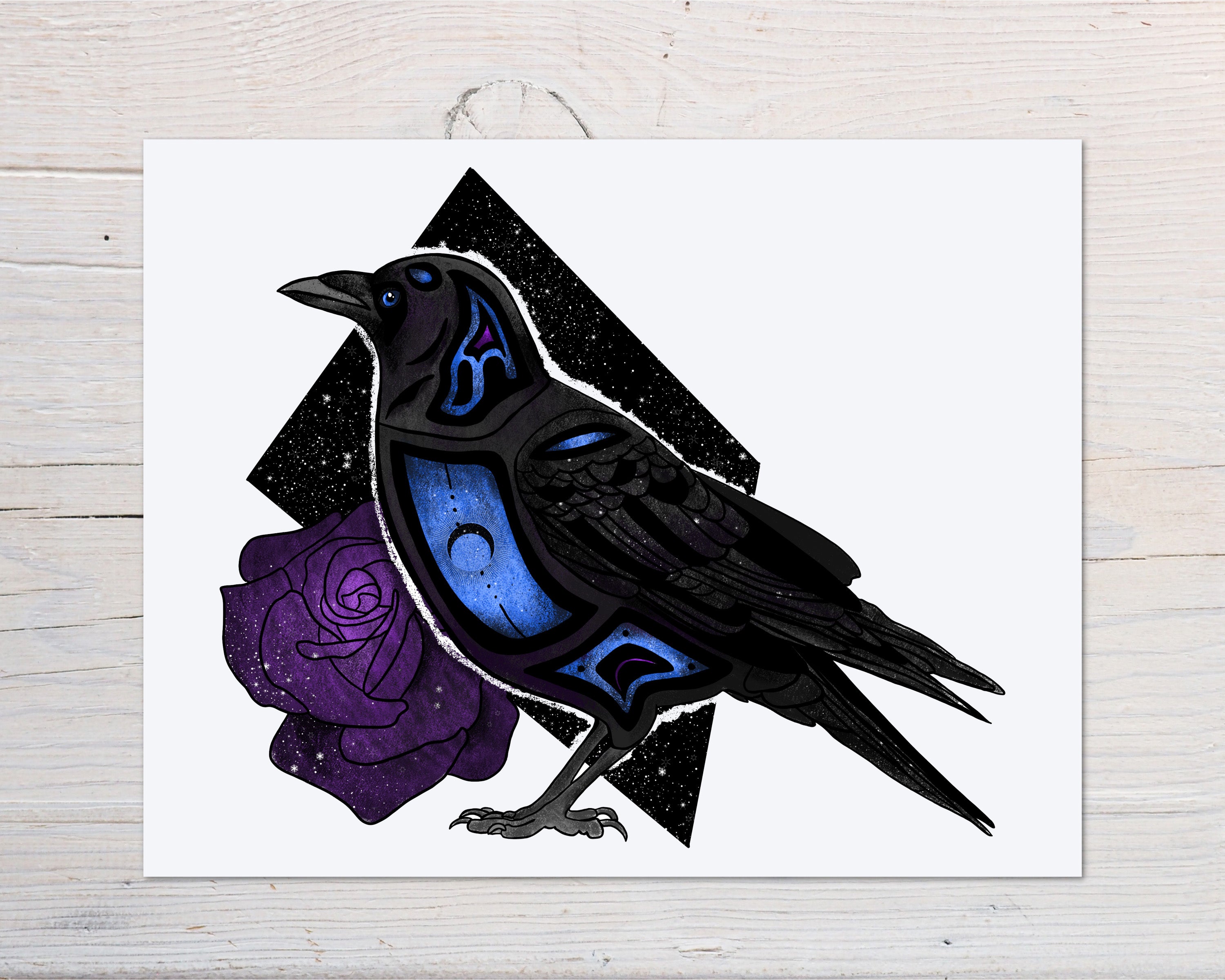 Raven Art Print titled Clyde, 2021, featuring vibrant colors on high-quality matte paper, hand-signed by the artist.