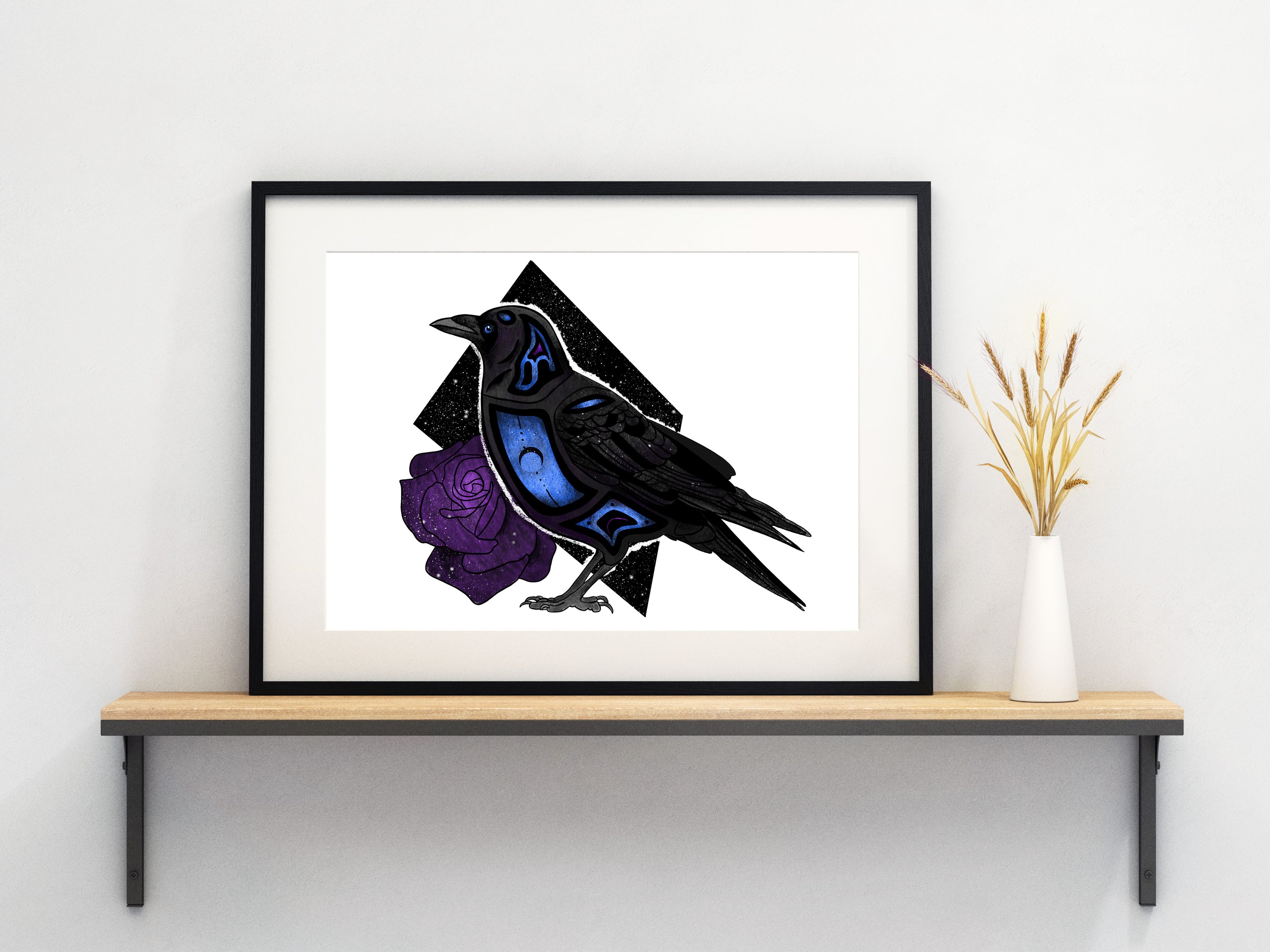 Raven Art Print titled Clyde, 2021, featuring vibrant colors on high-quality matte paper, hand-signed by the artist.