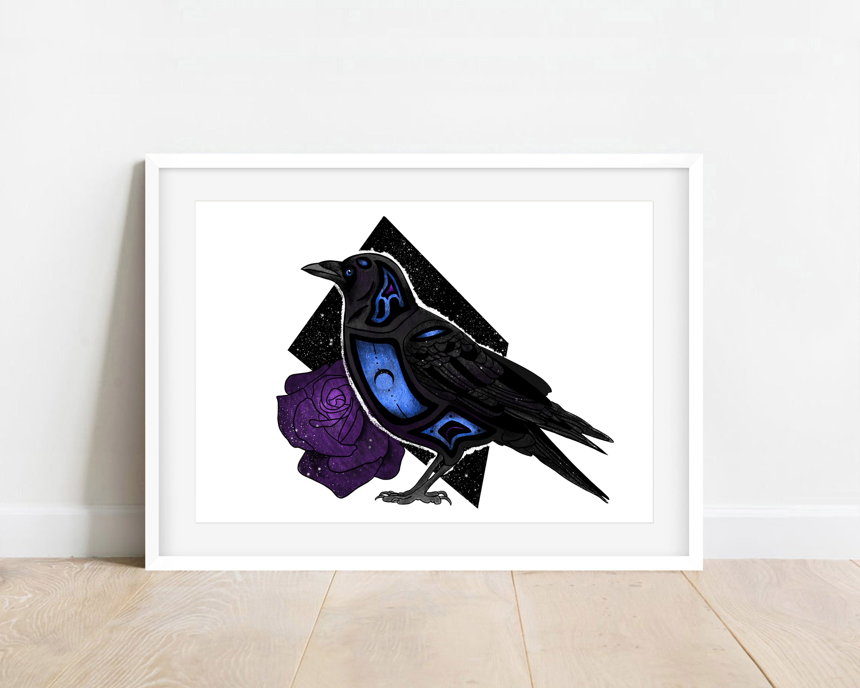 Raven Art Print titled Clyde, 2021, featuring vibrant colors on high-quality matte paper, hand-signed by the artist.