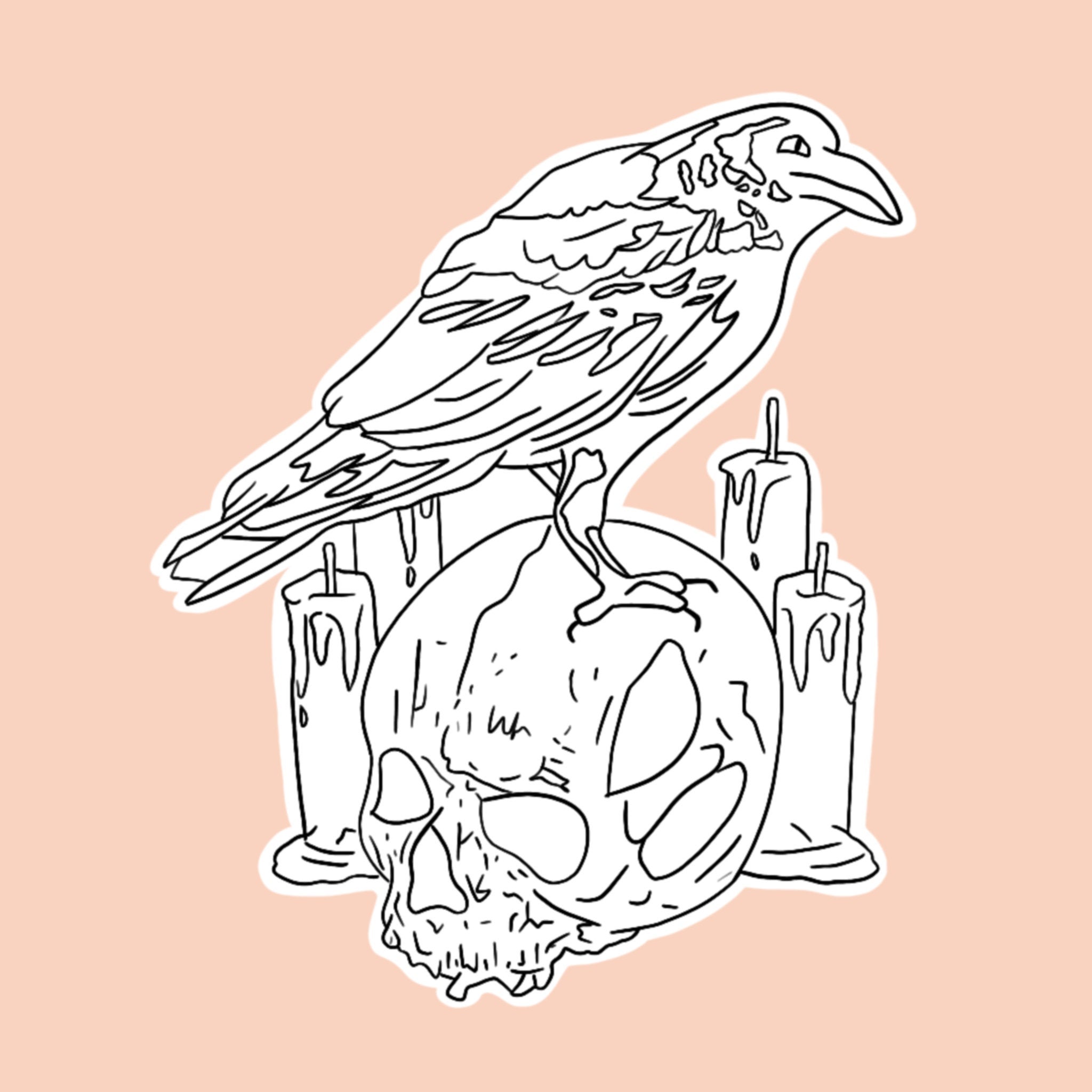 A detailed raven skull sticker featuring intricate designs, perfect for personalizing items like laptops and water bottles.