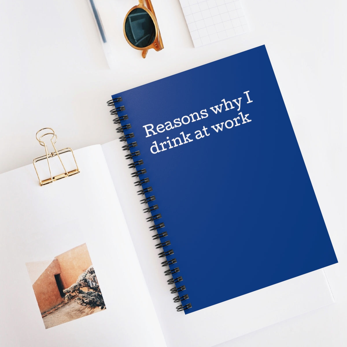 Reasons Why I Drink at Work Spiral Notebook featuring a fun design with ruled pages, perfect for office use.