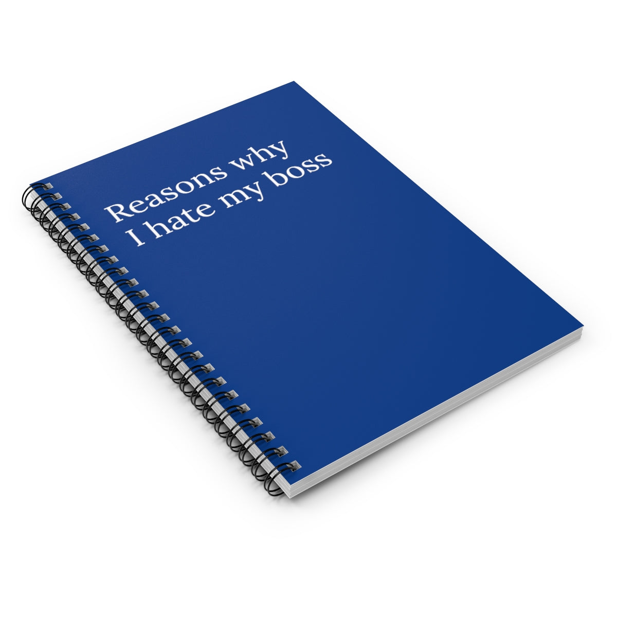 A spiral notebook titled 'Reasons why I hate my boss' featuring a humorous design, perfect for daily note-taking.