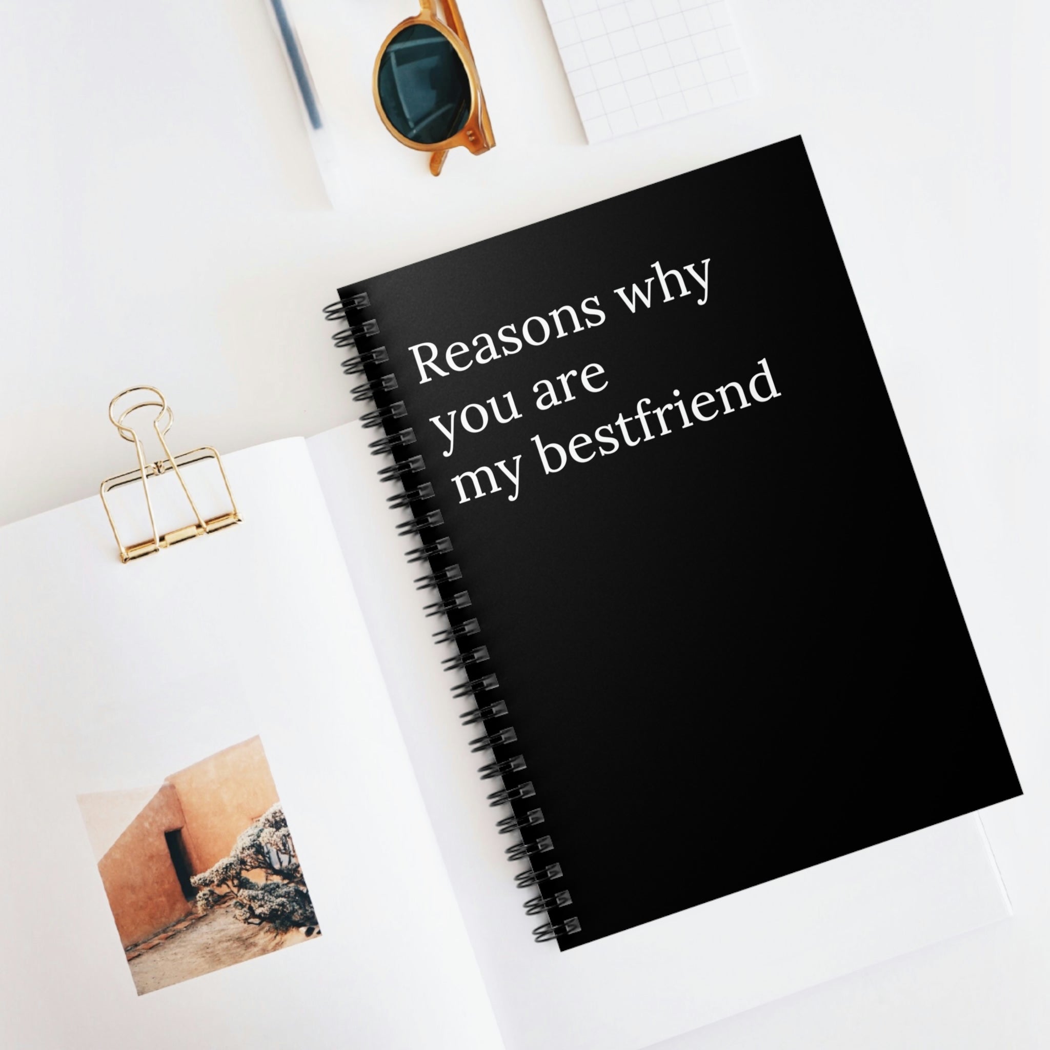 A humorous notebook titled 'Reasons Why You Are My Best Friend' featuring a spiral binding and ruled line pages, perfect for jotting down thoughts.