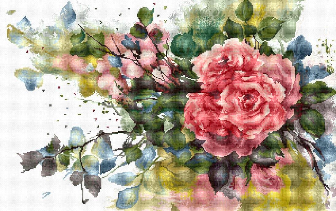 Red Roses B2383L Counted Cross-Stitch Kit featuring vibrant red roses design, Aida canvas, and Anchor threads.