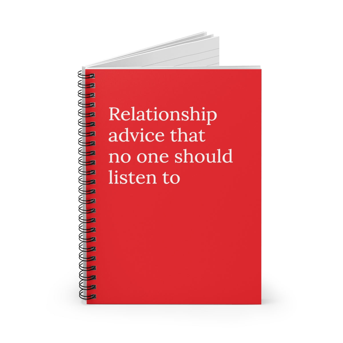 A spiral-bound funny notebook featuring humorous relationship advice, with a colorful cover design and 118 blank pages for writing.