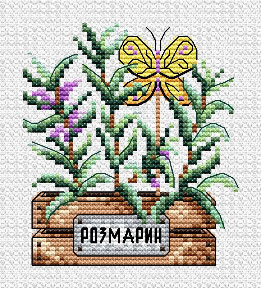 Rosemary SM-639 Counted Cross Stitch Kit featuring Aida canvas, colorful threads, and a black and white chart.