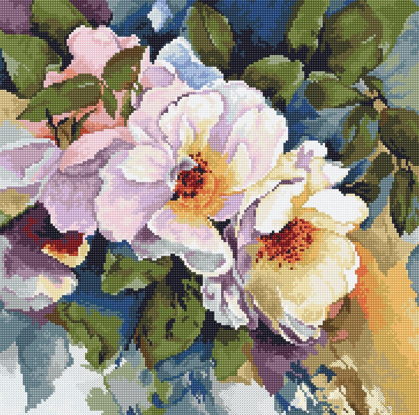 Roses B2402L Counted Cross-Stitch Kit featuring vibrant colors and detailed floral design.