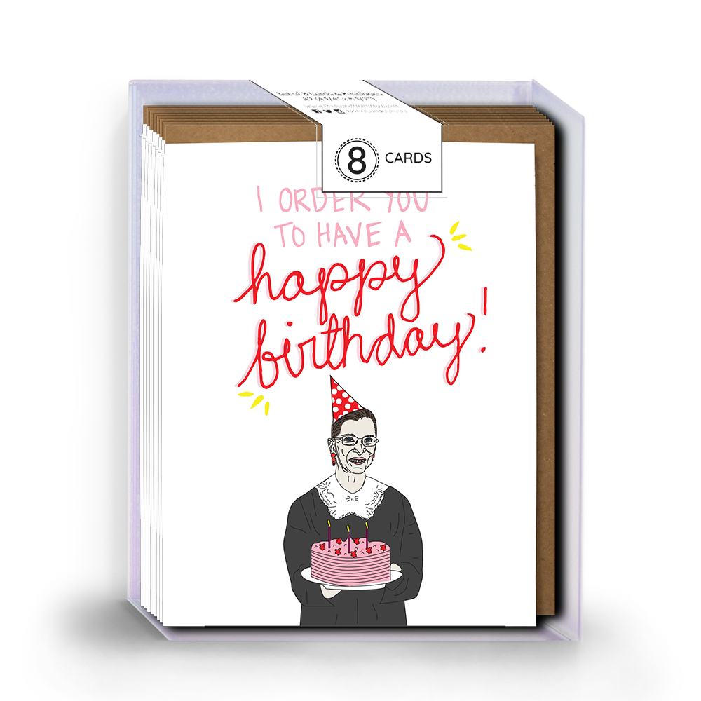 Ruth Bader Ginsburg 'Happy Birthday' card featuring SCOTUS order design, blank inside, with Kraft envelope.