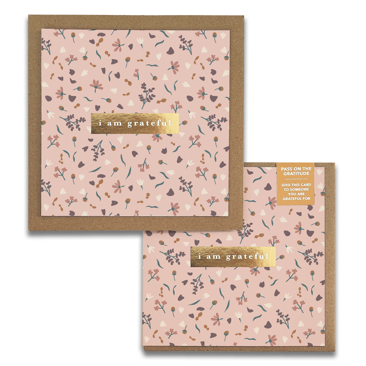 Sachet Gratitude Greeting Cards featuring gold foil design and kraft envelopes, perfect for expressing gratitude.