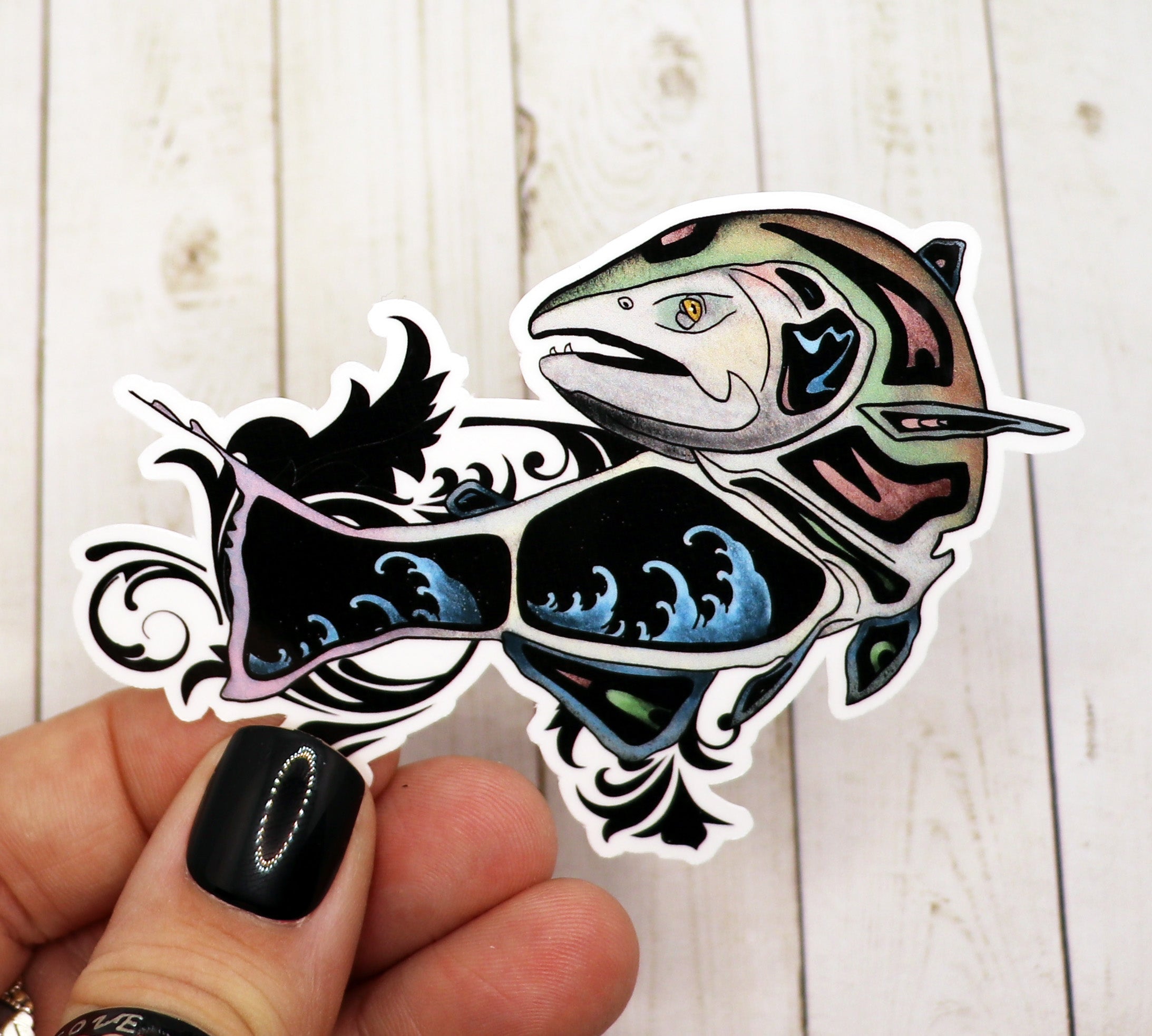 A vibrant Salmon Fish Sticker on a white background, showcasing its detailed design and matte finish.