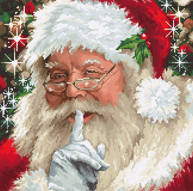 Santa B2398L Counted Cross-Stitch Kit with colorful threads, Aida canvas, and needle, perfect for holiday crafting.