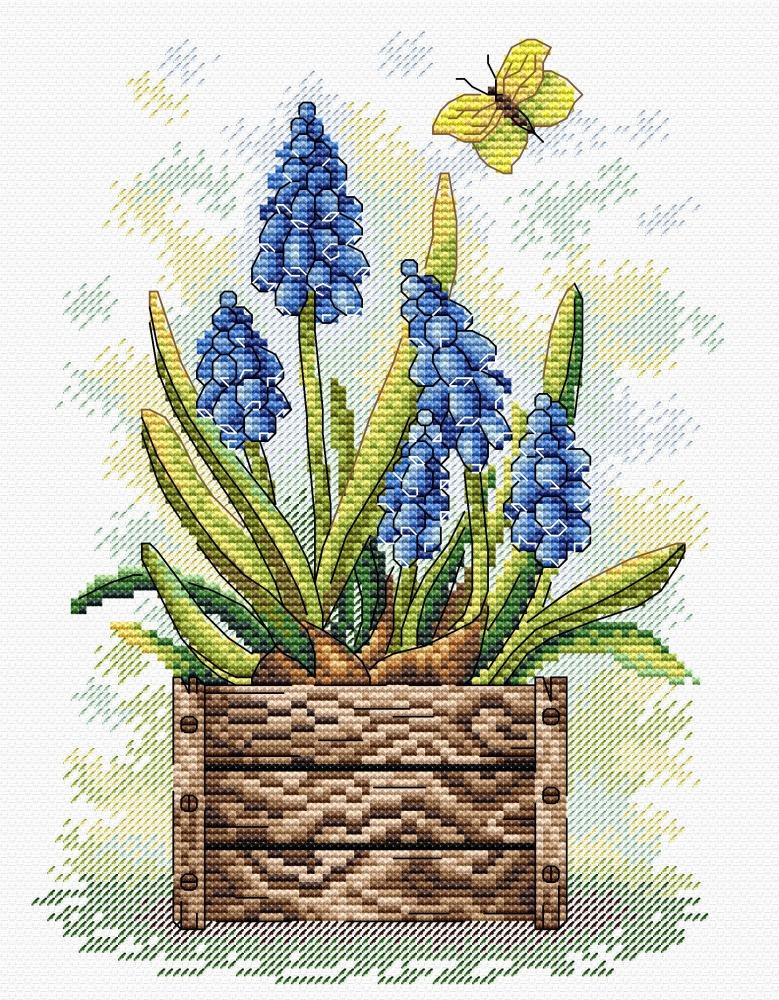 Sapphire Flower SM-206 Counted Cross Stitch Kit featuring colorful threads and AIDA canvas.